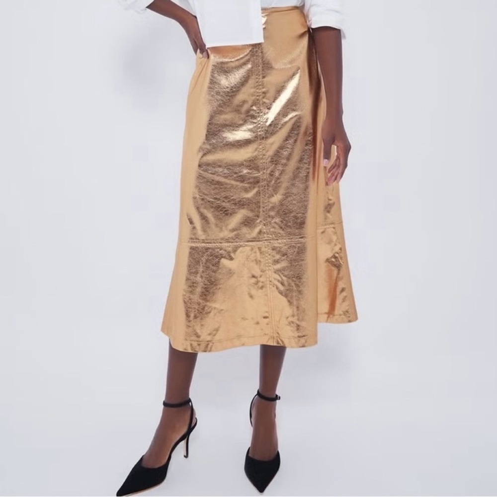 NEW Tuckernuck Gold Metallic Midi Skirt Women’s 2 India Hicks Designer Cocktail